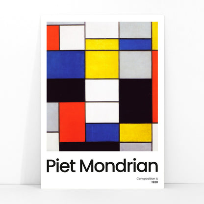 Abstract geometric art poster with colorful squares and rectangles by Piet Mondrian Composition A modern wall decor, framed and displayed in modern living room decor
