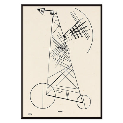 Abstract black geometric line art on white by Wassily Kandinsky Ohne Titel modern wall decor poster, with black aluminium frame on white background