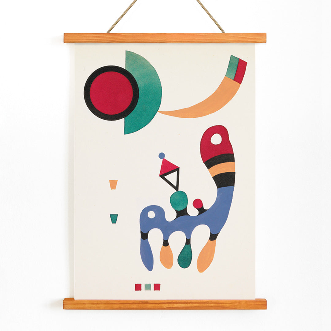 Abstract colorful geometric shapes artwork by Wassily Kandinsky from 11 tableux et 7 poemes poster for wall decor, with wooden magnetic frame on white background