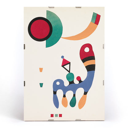 Abstract colorful geometric shapes artwork by Wassily Kandinsky from 11 tableux et 7 poemes poster for wall decor, framed and displayed in modern living room decor