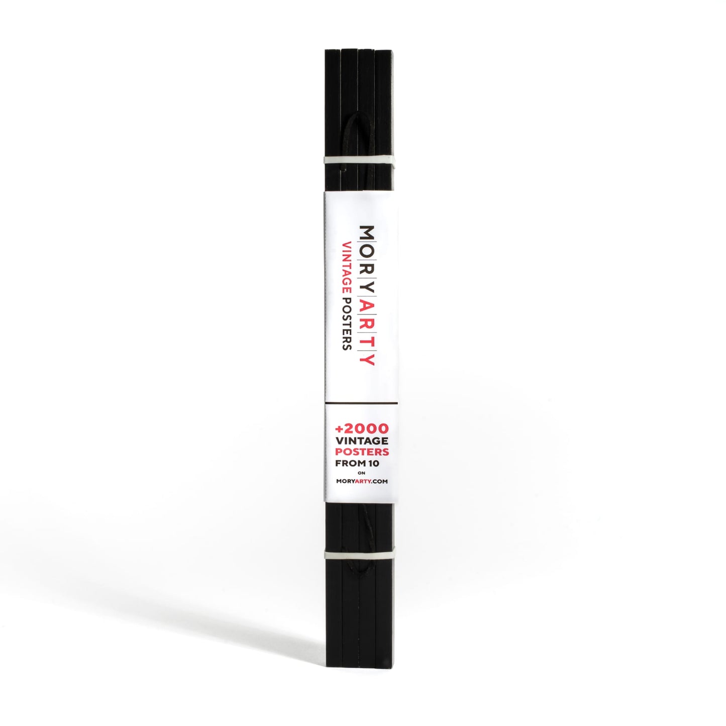 Black Pine magnetic wood frame with two sleek wooden bars and a simple rope for hanging, displaying a poster on a wall in a modern, elegant setting, full back picture