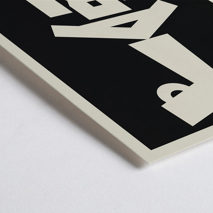 Closeup detail of Julius Klinger Tabu poster with bold black and cream abstract geometric face in minimalist vertical design