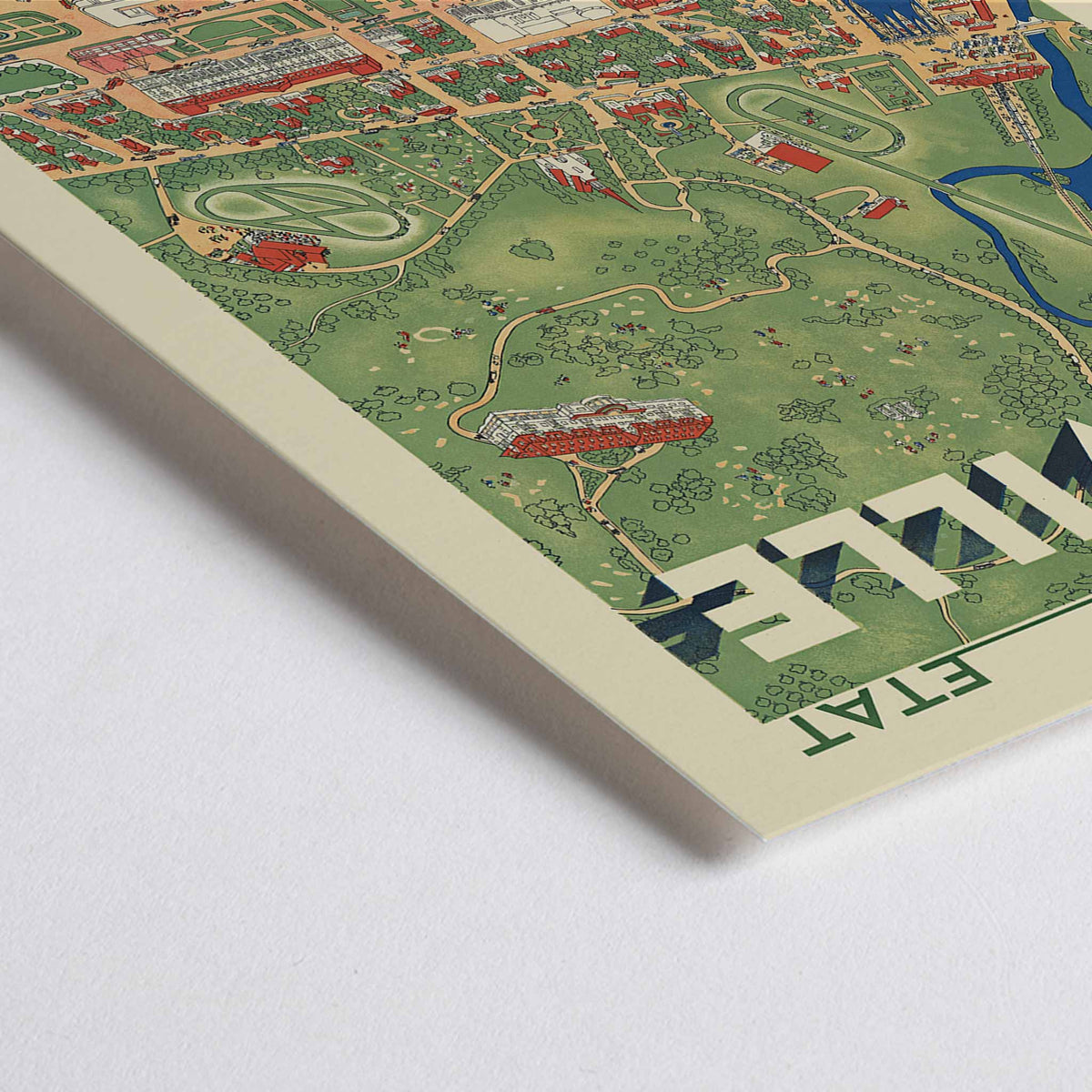 Closeup detail of Deauville railway travel poster vintage coastal resort map with beaches boats waterways and countryside