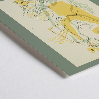 Closeup detail of Watercolor illustration poster of a woman with flowers by Easel Artists from the New York City WPA Art Project titled 100 Water Colors