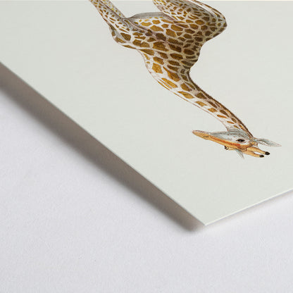 Closeup detail of Minimalist poster of a detailed giraffe illustration from La Giraffe artwork by Florent Prevos