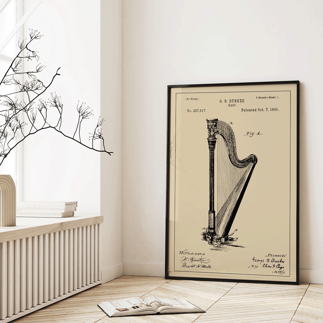 Poster | Harp Patent Art by G.B. Durkee (1890) | MORYARTY