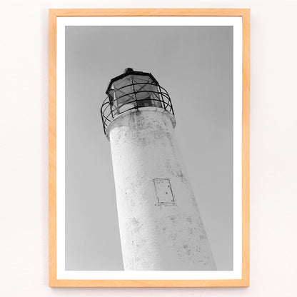 Cape Saint George Lighthouse in Apalachicola Franklin County FL black and white photo and poster titled Cape St George Lighthouse, framed and displayed in modern living room decor