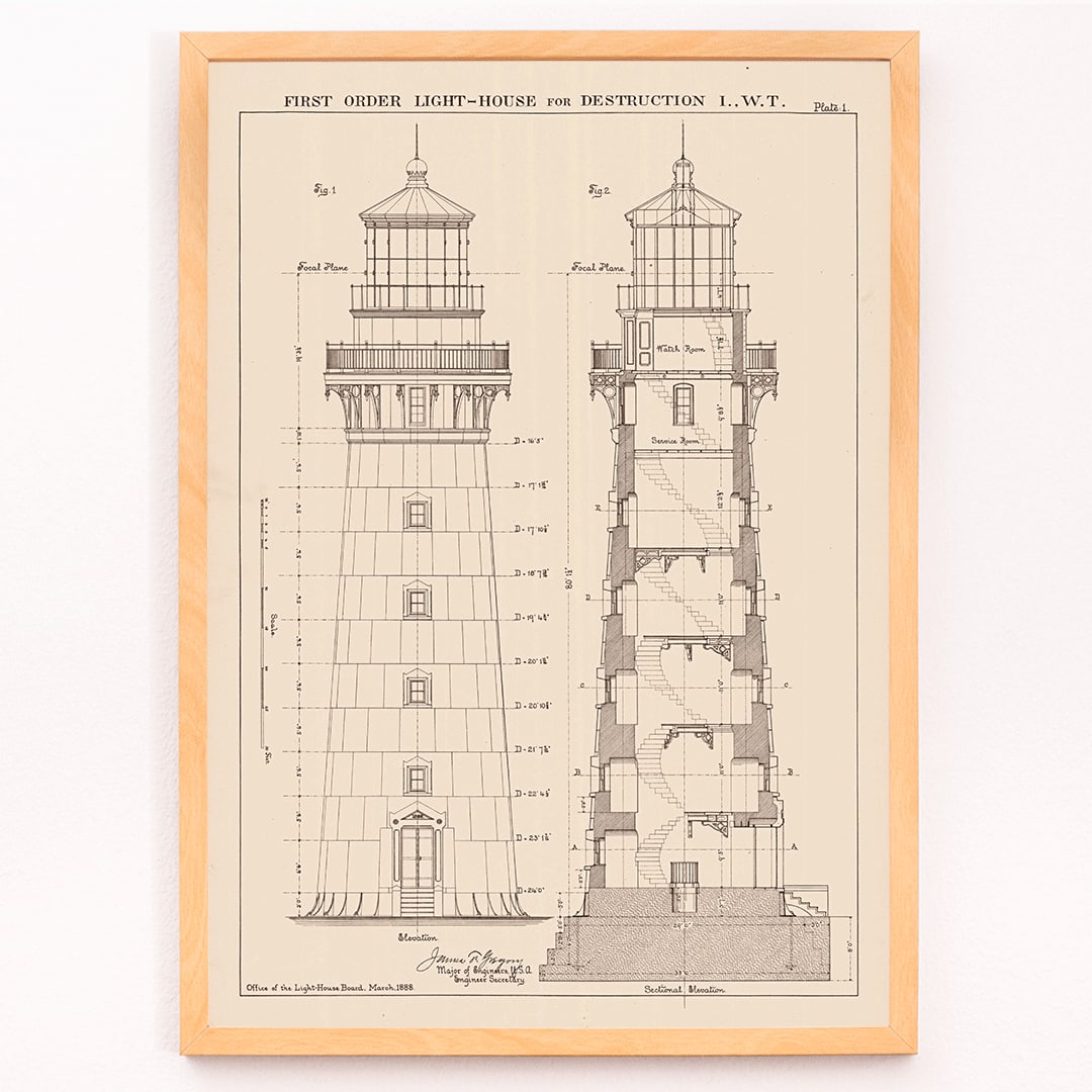 Section Pester Poster | Section and Elevation of a Lighthouse Drawing | MORYARTY