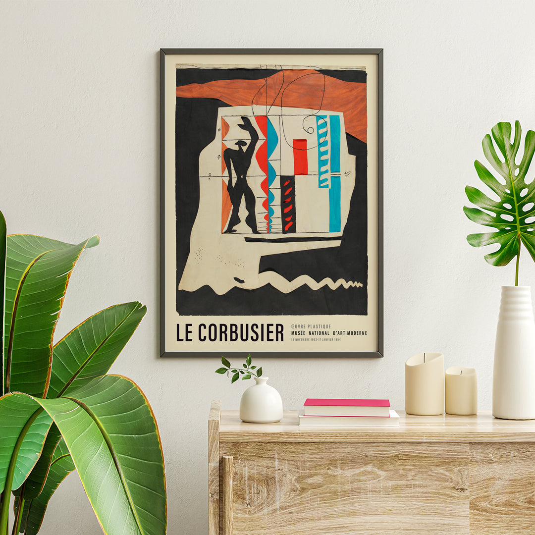 Abstract human figure and geometric shapes from Le Modulor by Le Corbusier poster wall decor, framed and displayed in home decor