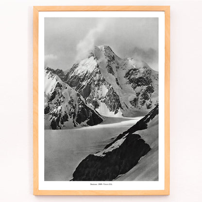 Snow covered mountain landscape by Vittorio Sella Staircase vue prise au dessus du glacier Godwin Austen poster artwork, framed and displayed in modern living room decor