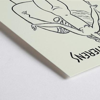 Closeup detail of Black and white illustration poster of a nude woman and drawing of a nude figure by Paul Fierens in contemporary Dutch art from L Art Hollandais contemporain