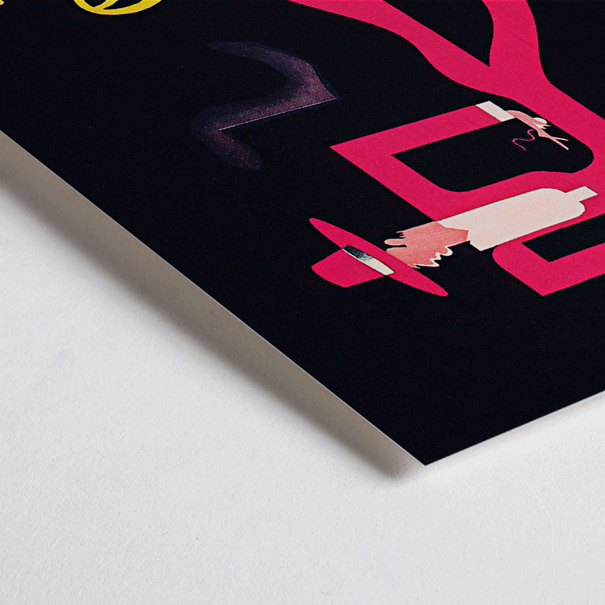 Closeup detail of Abstract figure in bright colors pink and red on black background Pepito Vasquez by Tito Livio De Madrazo poster