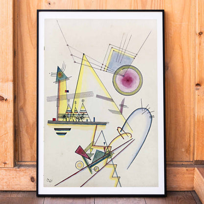 Abstract geometric shapes and lines in Zartes Gemut Delicate Soul by Wassily Kandinsky poster wall art, framed and displayed in home decor