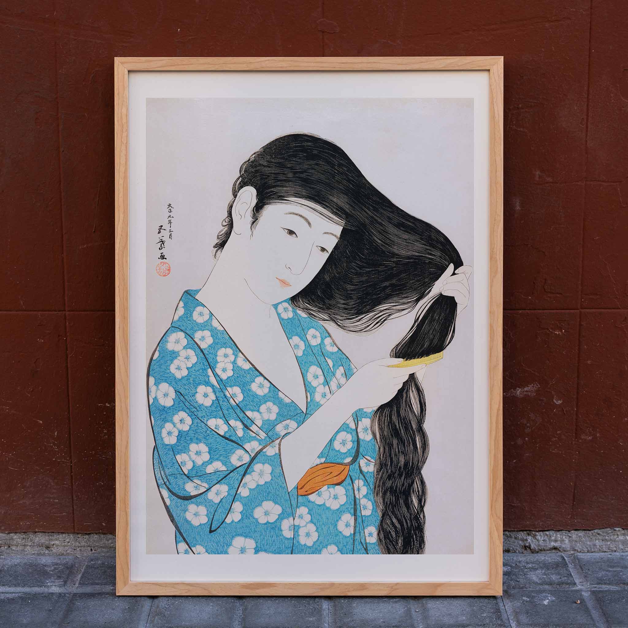 Poster | Woman Combing Her Hair by Goyō Hashiguchi 1920 | MORYARTY