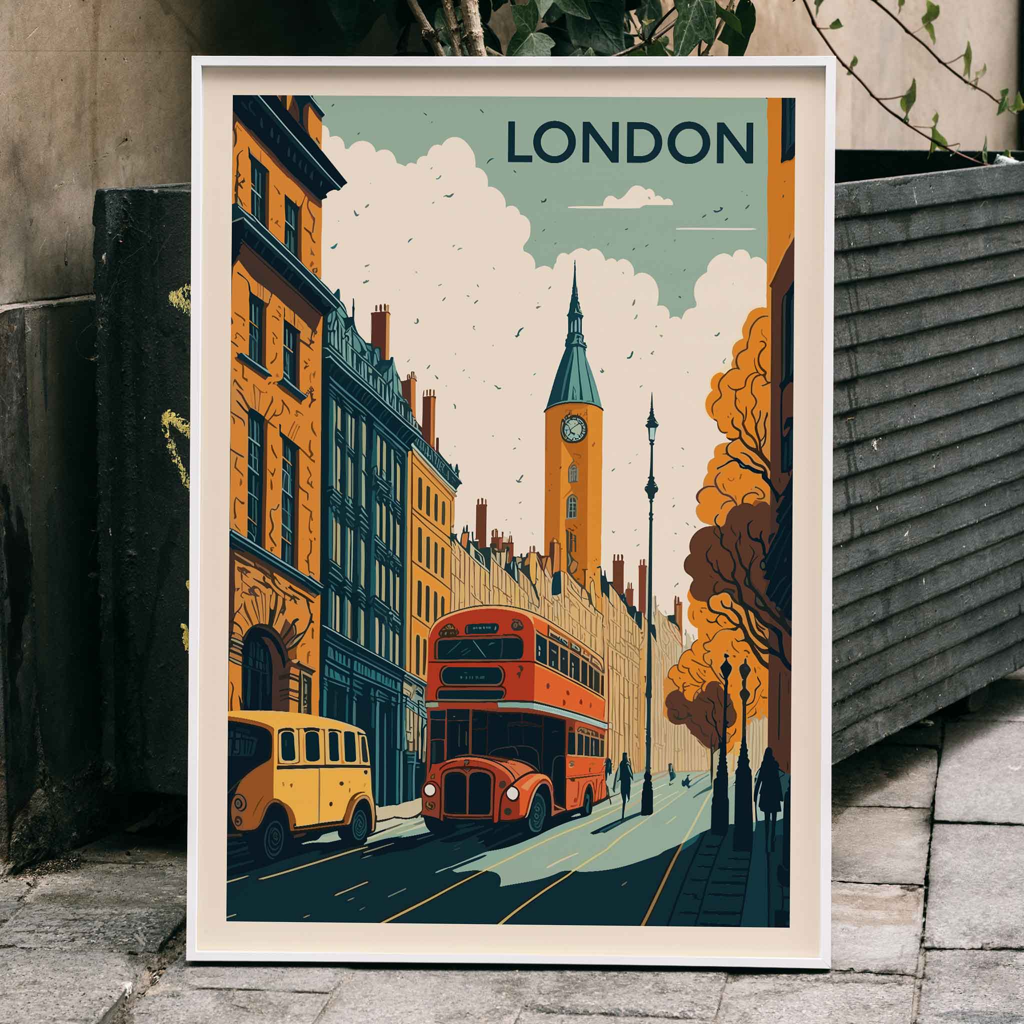 Poster | Travel to London Artwork Vintage Bus | MORYARTY