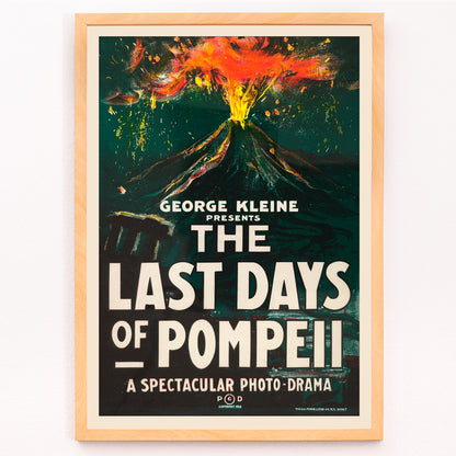 Closeup detail of Dramatic volcanic eruption movie poster with bold text for The Last Days of Pompeii by H C Miner Litho Co