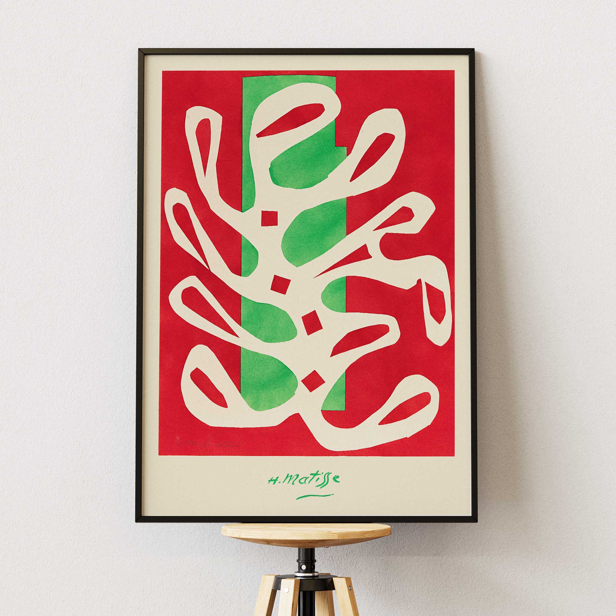 Matisse リーフデザイン 大判絵画　70×70cm Poster | White Alga on Red and Green Background | MORYARTY