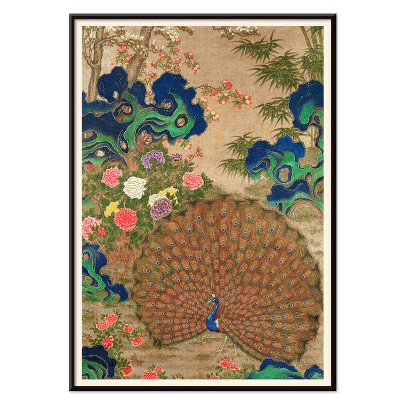 Chinese peacock and flowers