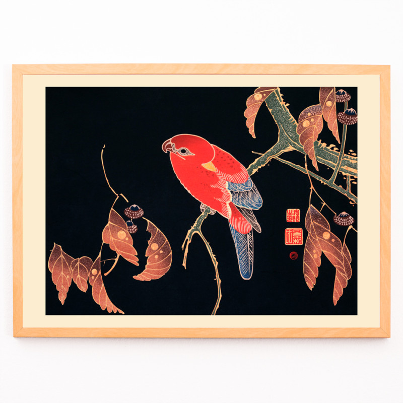 Red Parrot on the Branch of a Tree